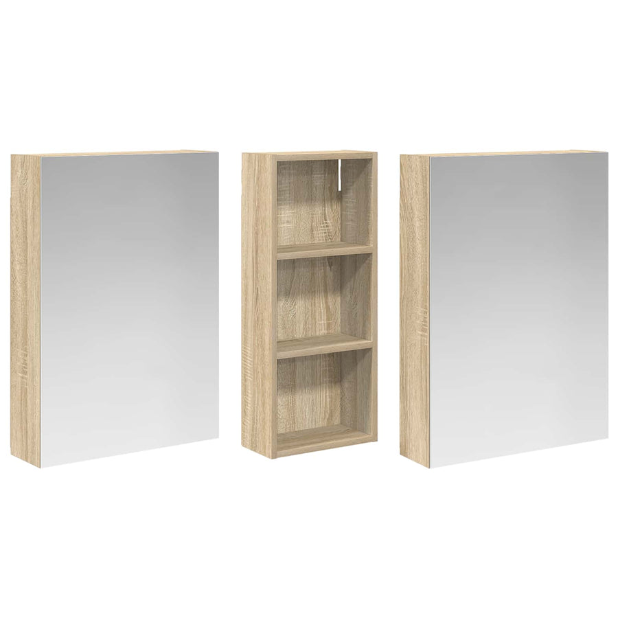 Badkamerkastenset 3 pcs 130 x 14,5 x 70 cm Bewerkt hout