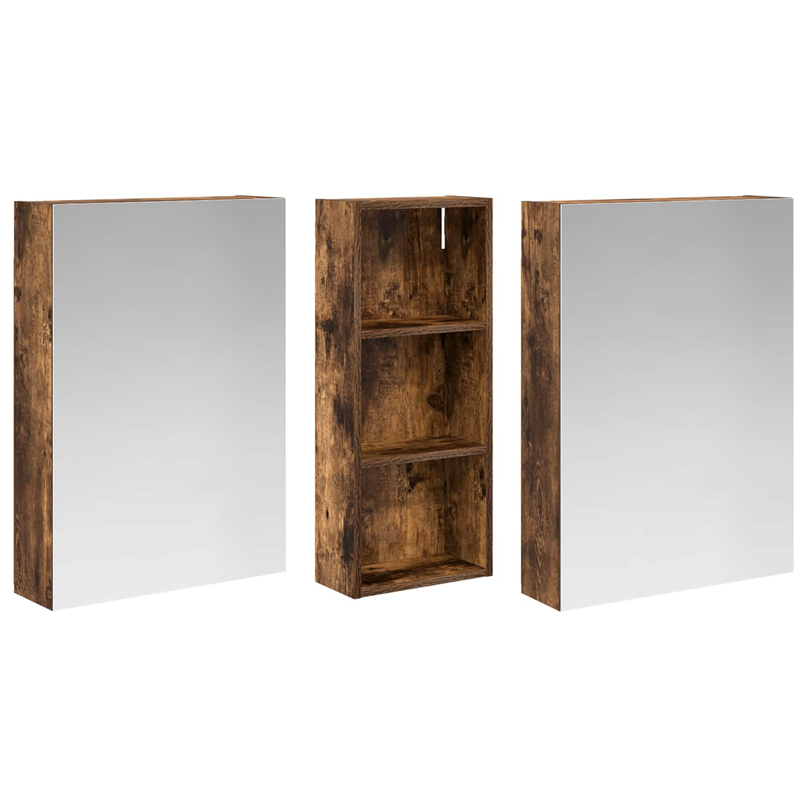 Badkamerkastenset 3 pcs 130 x 14,5 x 70 cm Bewerkt hout