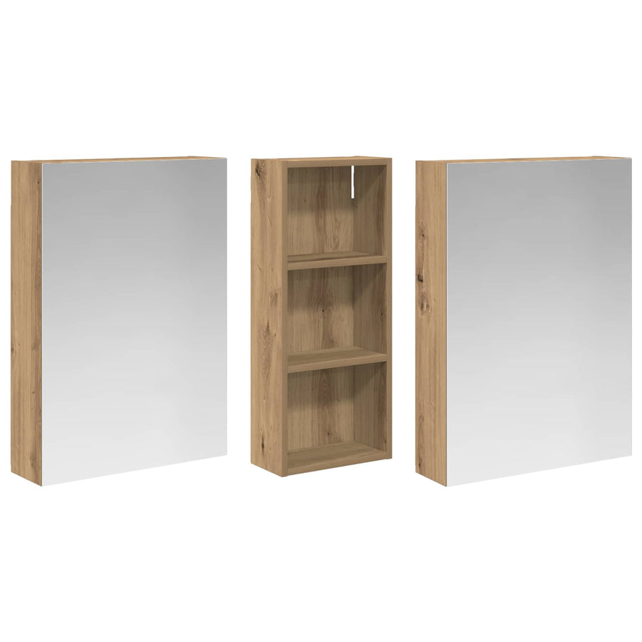 Badkamerkastenset 3 pcs 130 x 14,5 x 70 cm Bewerkt hout