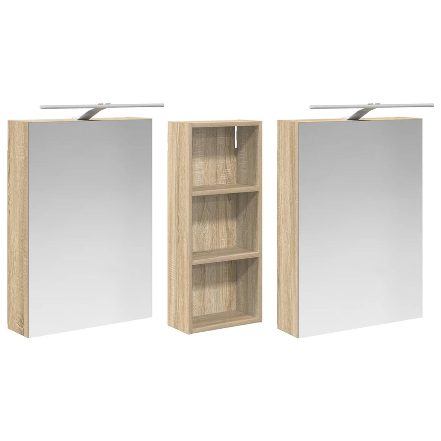 Badkamerkastenset 3 pcs 130 x 14,5 x 70 cm Bewerkt hout