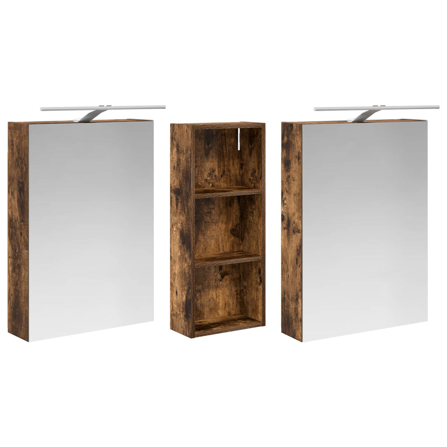 Badkamerkastenset 3 pcs 130 x 14,5 x 70 cm Bewerkt hout