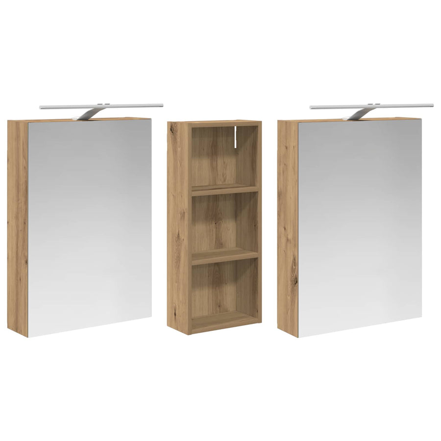 Badkamerkastenset 3 pcs 130 x 14,5 x 70 cm Bewerkt hout
