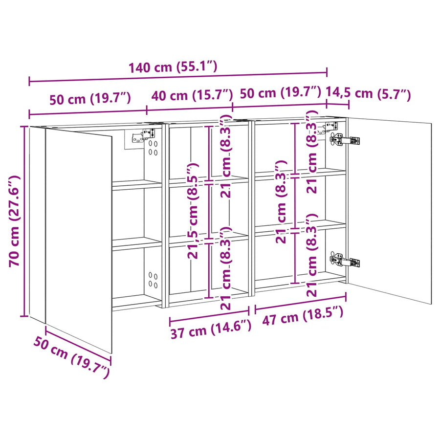 Badkamerkastenset 3 pcs 140 x 14,5 x 70 cm Bewerkt hout