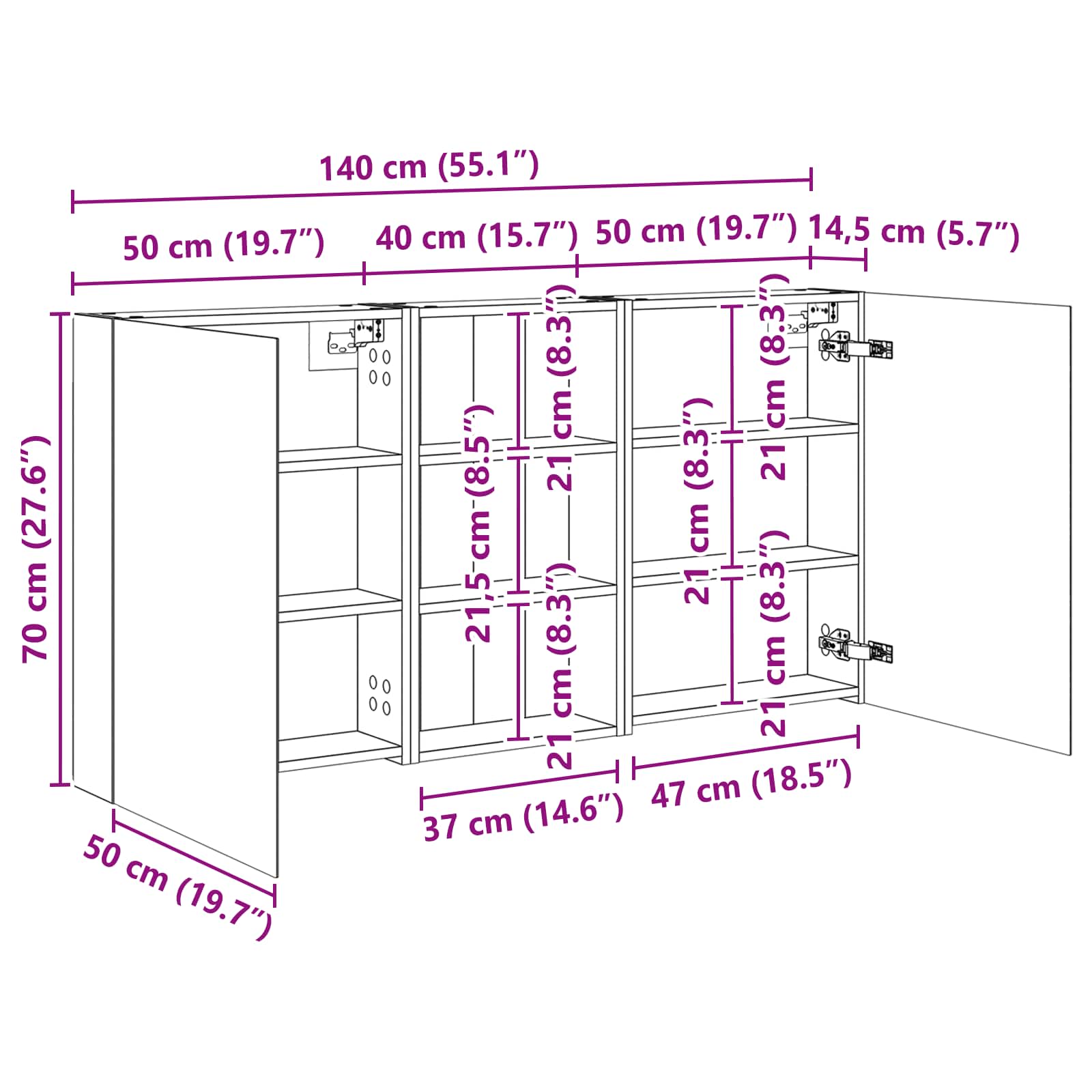 Badkamerkastenset 3 pcs 140 x 14,5 x 70 cm Bewerkt hout