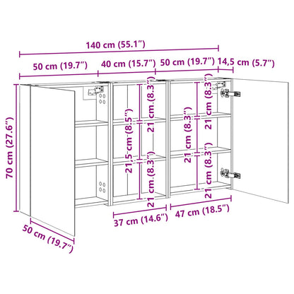 Badkamerkastenset 3 pcs 140 x 14,5 x 70 cm Bewerkt hout