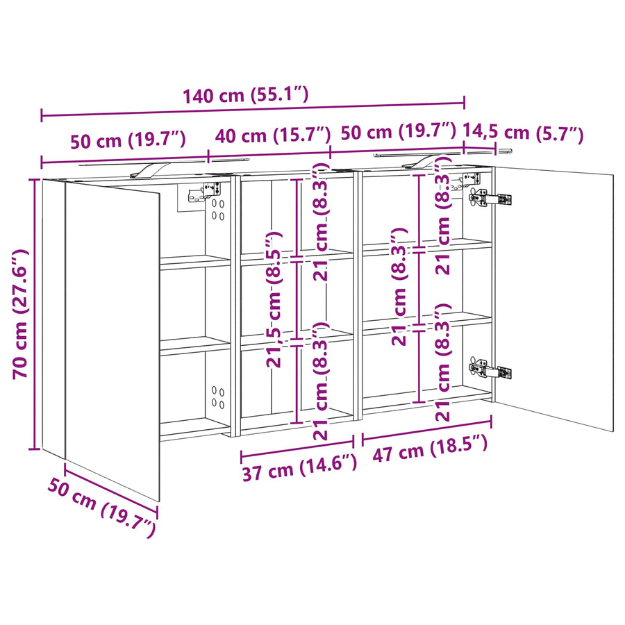 Badkamerkastenset 3 pcs 140 x 14,5 x 70 cm Bewerkt hout