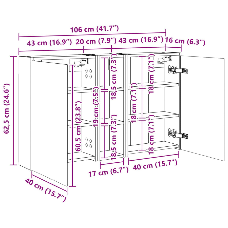 Badkamerkastenset voor 3 pcs 106 x 16 x 62,5 cm Bewerkt hout