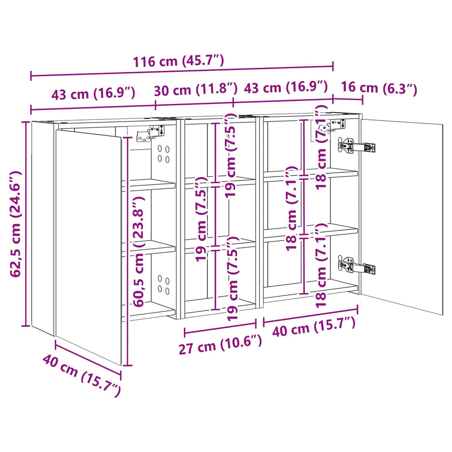 Badkamerkastenset voor 3 pcs 116 x 16 x 62,5 cm Bewerkt hout