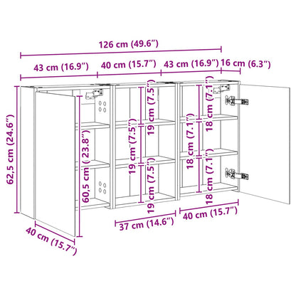 Badkamerkastenset 3 pcs 126 x 16 x 62.5 cm Bewerkt hout