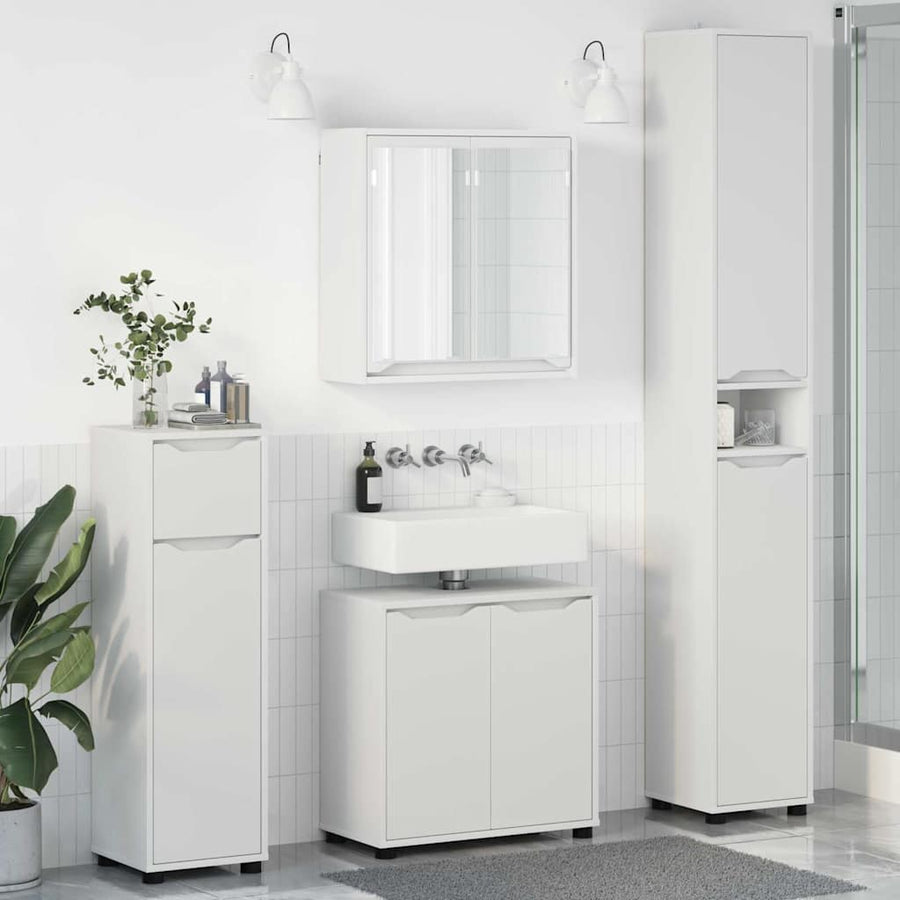 Badkamermeubelset met lade met plank 4 pcs Wit Bewerkt hout