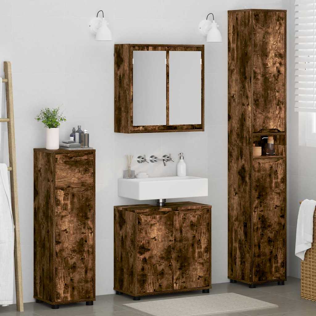 Badkamermeubelset met lade 4 pcs Gerookt eiken Bewerkt hout