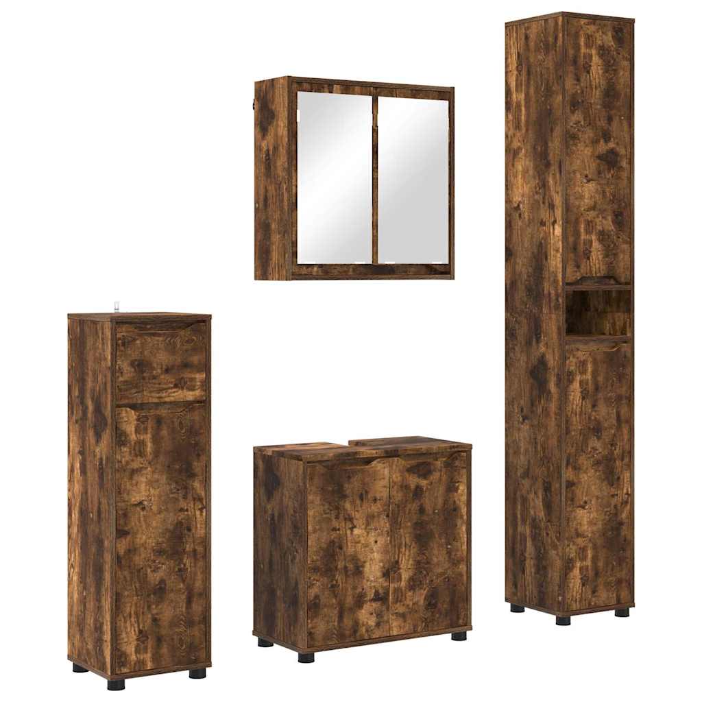 Badkamermeubelset met lade 4 pcs Gerookt eiken Bewerkt hout