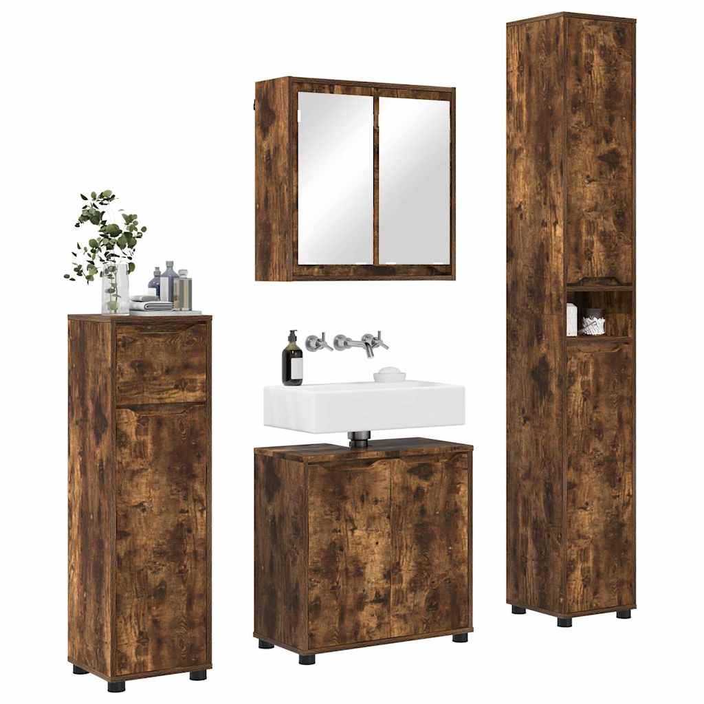 Badkamermeubelset met lade 4 pcs Gerookt eiken Bewerkt hout