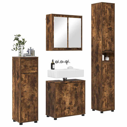 Badkamermeubelset met lade 4 pcs Gerookt eiken Bewerkt hout
