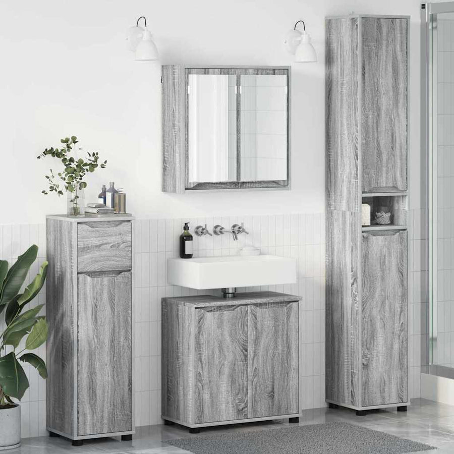 Badkamermeubelset met lade 4 pcs Grijs Sonoma Bewerkt hout
