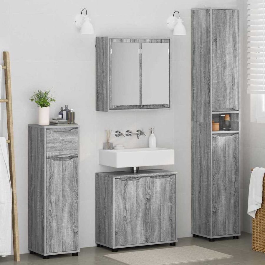 Badkamermeubelset met lade 4 pcs Grijs Sonoma Bewerkt hout