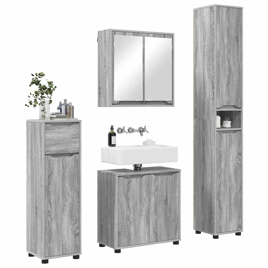 Badkamermeubelset met lade 4 pcs Grijs Sonoma Bewerkt hout