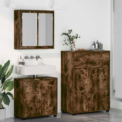 Badkamermeubelset met lade 3 pcs Gerookt eiken Bewerkt hout