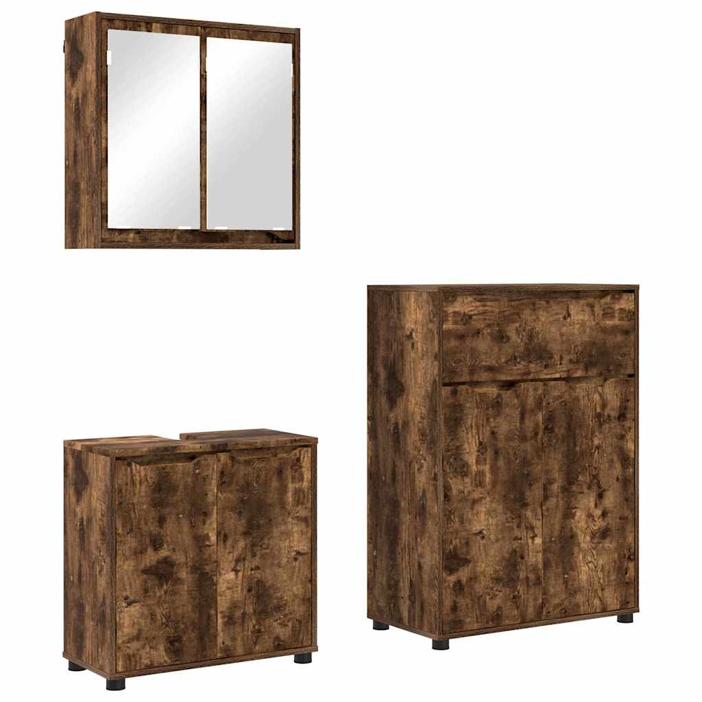 Badkamermeubelset met lade 3 pcs Gerookt eiken Bewerkt hout