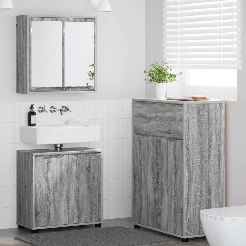Badkamermeubelset met lade 3 pcs Grijs Sonoma Bewerkt hout
