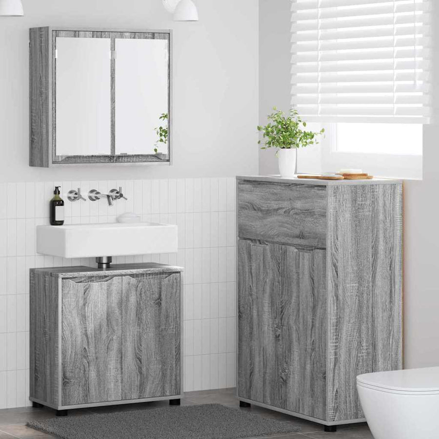 Badkamermeubelset met lade 3 pcs Grijs Sonoma Bewerkt hout
