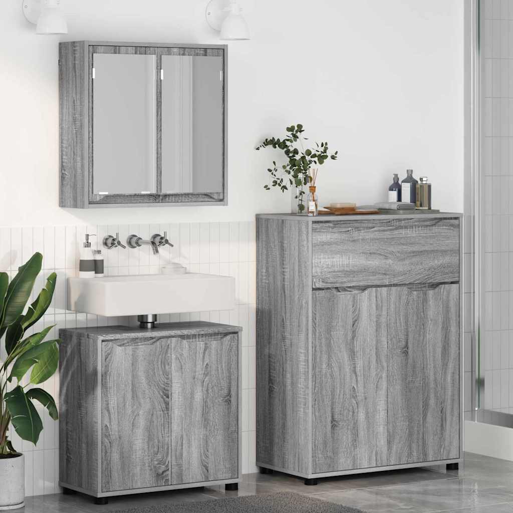 Badkamermeubelset met lade 3 pcs Grijs Sonoma Bewerkt hout