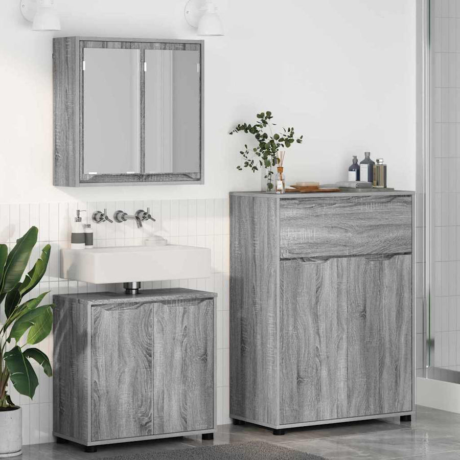 Badkamermeubelset met lade 3 pcs Grijs Sonoma Bewerkt hout