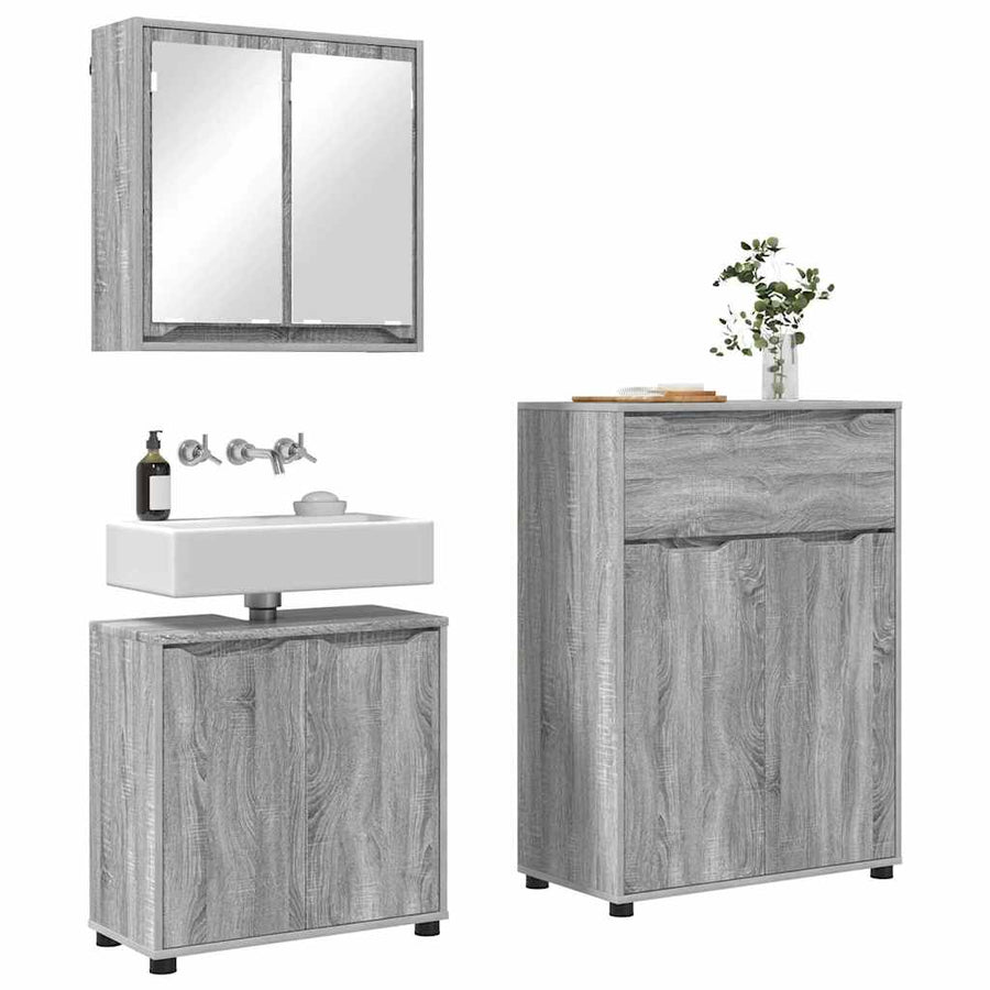 Badkamermeubelset met lade 3 pcs Grijs Sonoma Bewerkt hout
