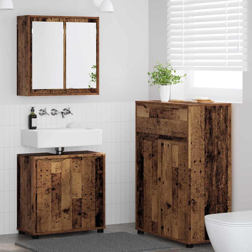 Badkamermeubelset met lade met wiel 3 pcs Oud Hout Bewerkt hout