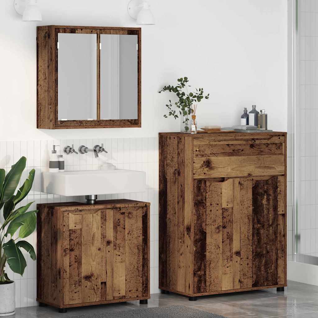 Badkamermeubelset met lade met wiel 3 pcs Oud Hout Bewerkt hout