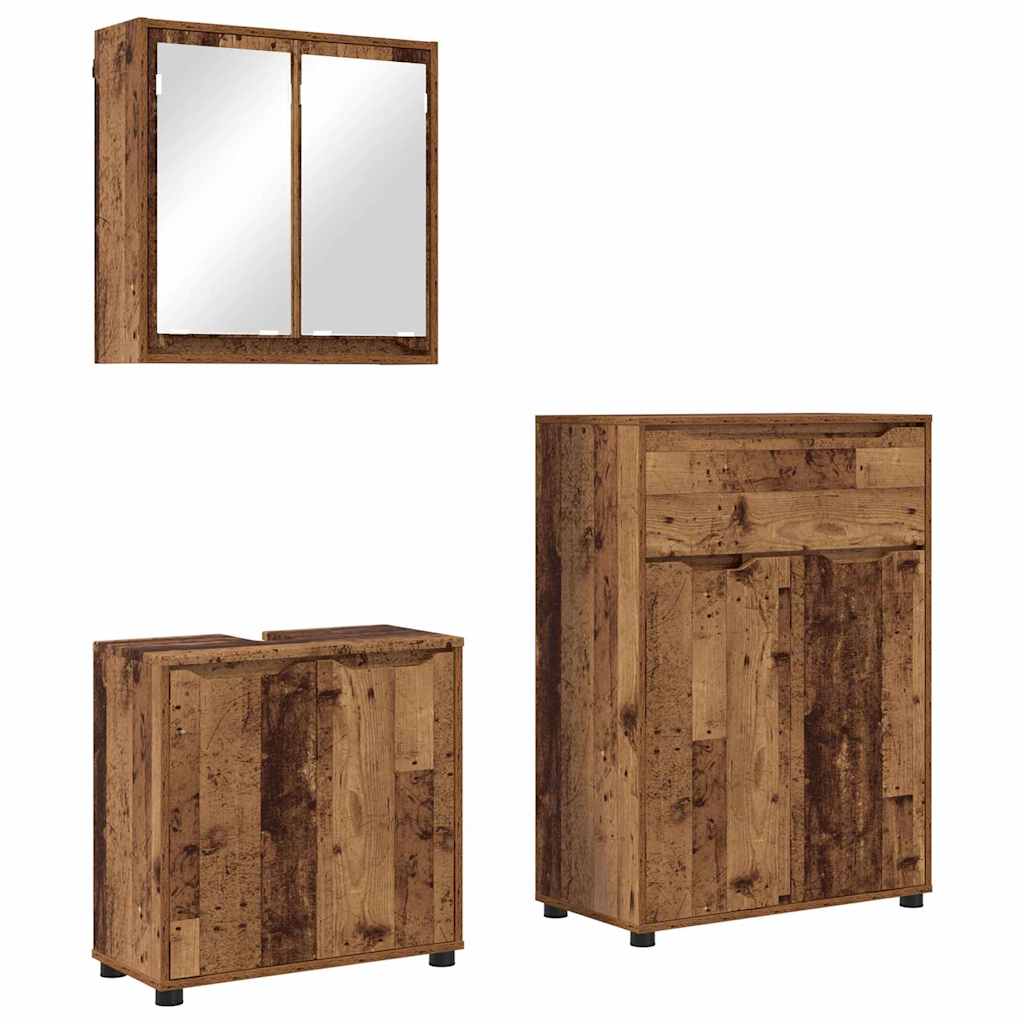 Badkamermeubelset met lade met wiel 3 pcs Oud Hout Bewerkt hout