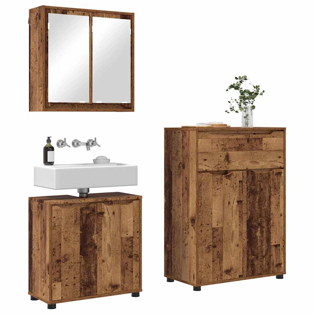 Badkamermeubelset met lade met wiel 3 pcs Oud Hout Bewerkt hout