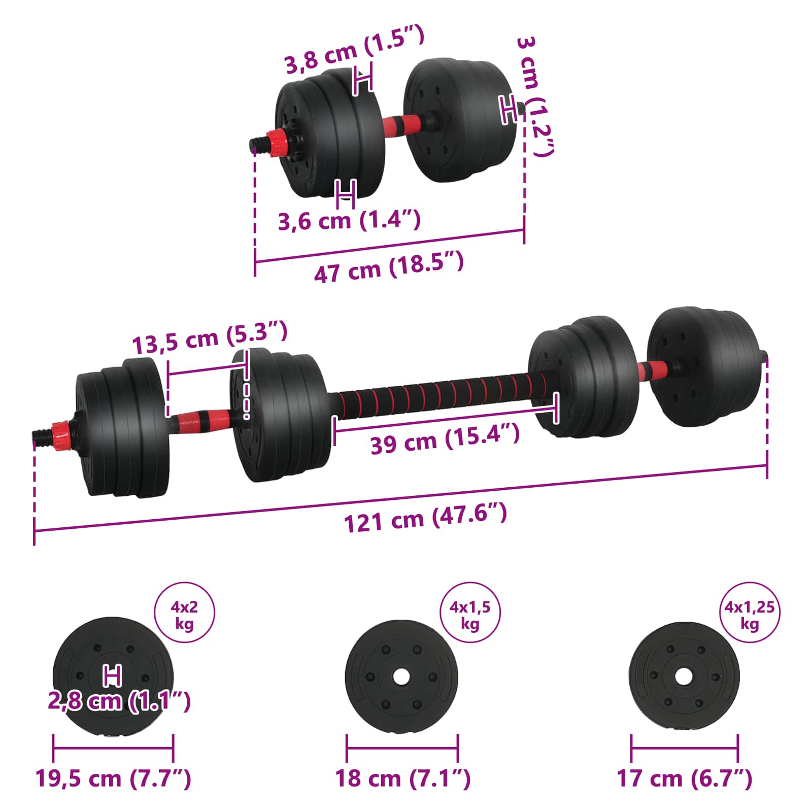 2-In-1 Halter Set Zwart En Rood 121 X 19,5 X 19,5 Cm Zwart met rood zonder kettlebell