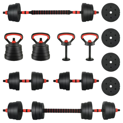 4-In-1 Halterset Zwart En Rood 121 X 19,5 X 19,5 Cm Zwart met rood met kettlebell