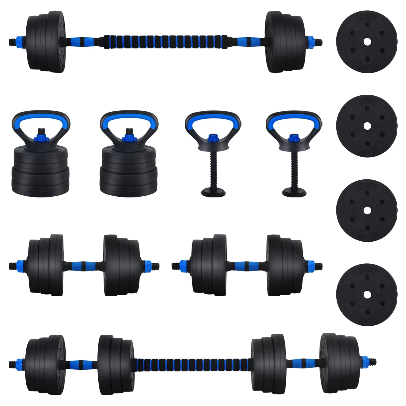 4-In-1 Halterset Zwart En Blauw 121 X 19,5 X 19,5 Cm Zwart met blauw met kettlebell