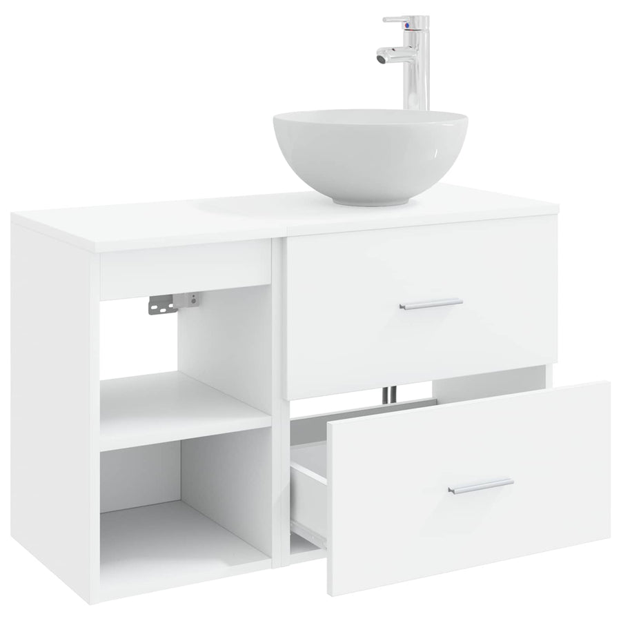 Badkamermeubelset 2 pcs Wit Bewerkt hout