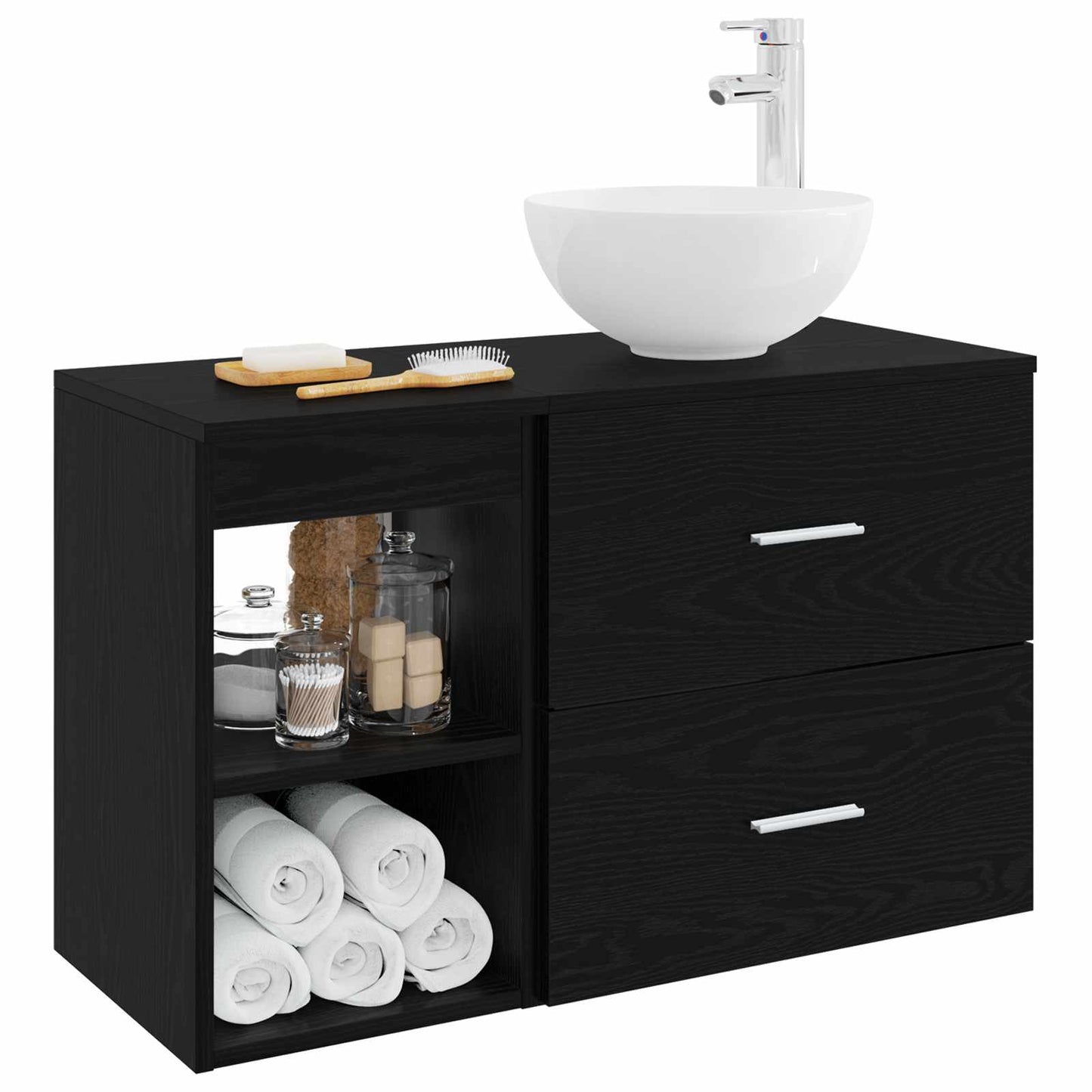 Badkamermeubelset 2 pcs Zwart eiken Bewerkt hout