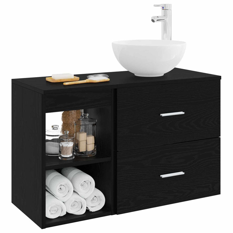 Badkamermeubelset 2 pcs Zwart eiken Bewerkt hout
