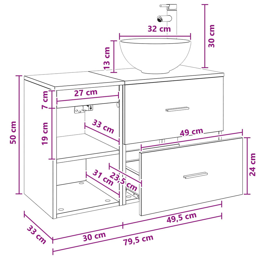 Badkamermeubelset 2 pcs Sonoma Eiken Bewerkt hout