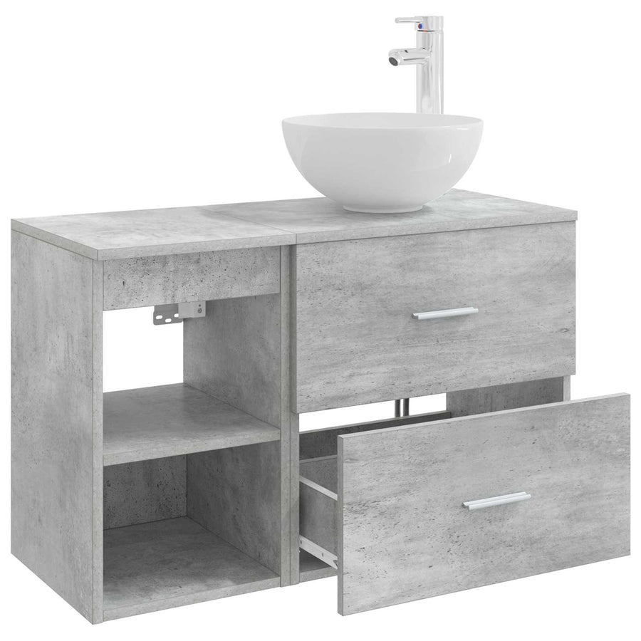 Badkamermeubelset 2 pcs Betongrijs Bewerkt hout