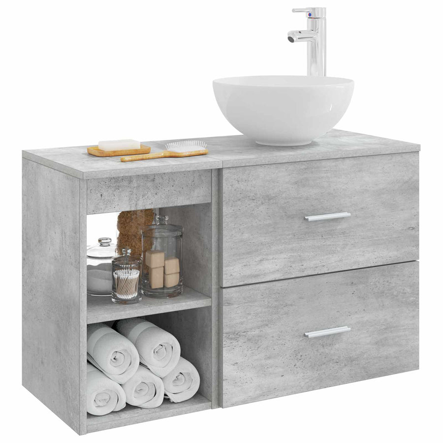 Badkamermeubelset 2 pcs Betongrijs Bewerkt hout