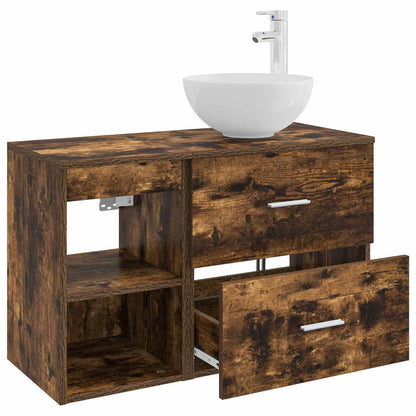 Badkamermeubelset 2 pcs Gerookt eiken Bewerkt hout
