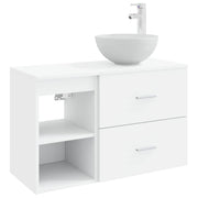 Badkamermeubelset 2 delen wit bewerkt hout wandmontage