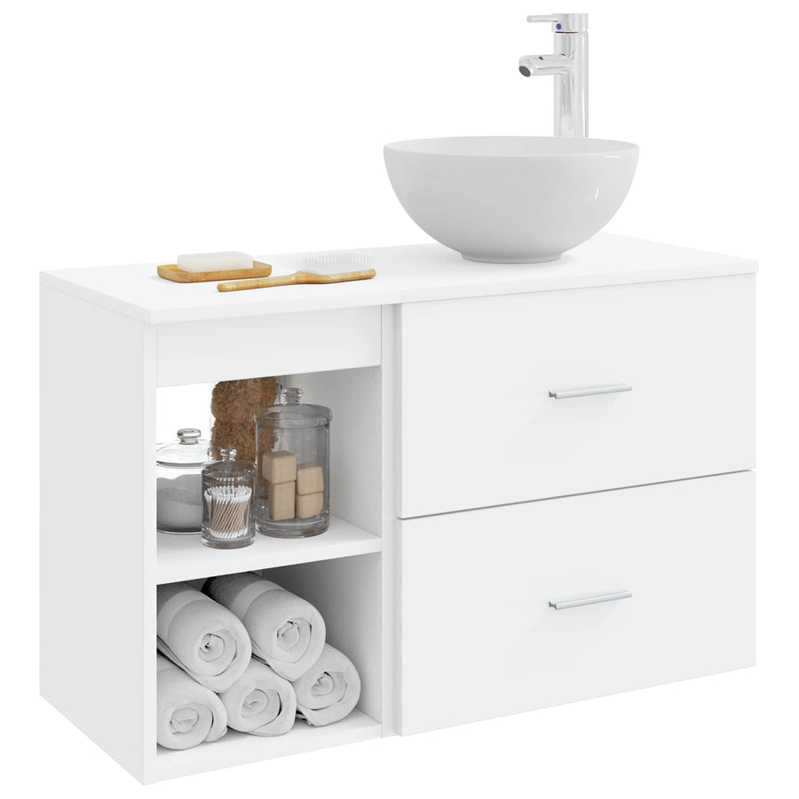 Badkamermeubelset 2 pcs Wit Bewerkt hout
