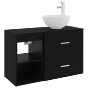 Badkamermeubelset zwart eiken bewerkt hout 2 stuks