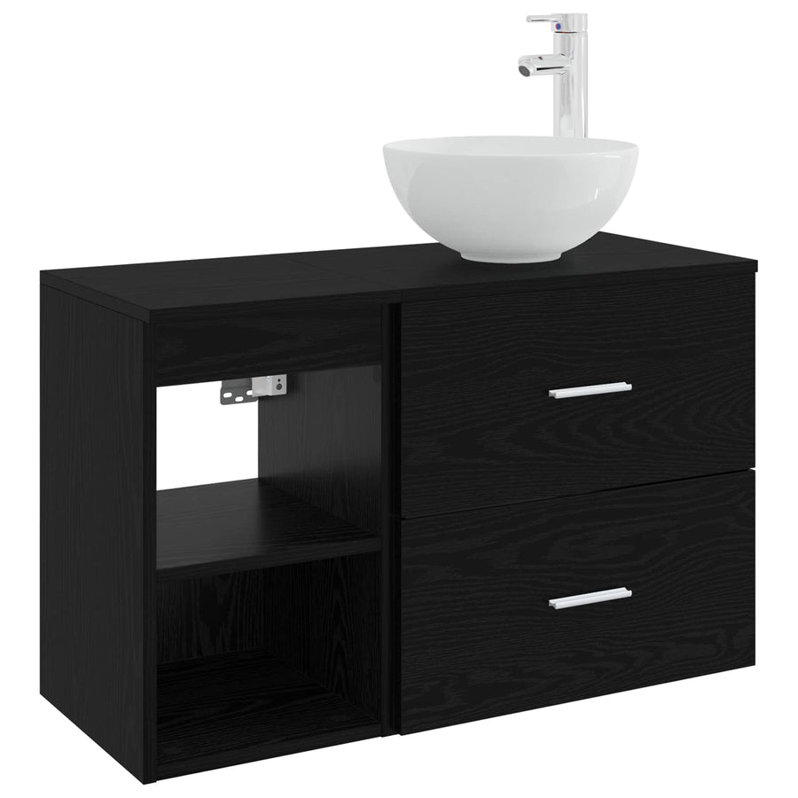 Badkamermeubelset 2 pcs Zwart eiken Bewerkt hout