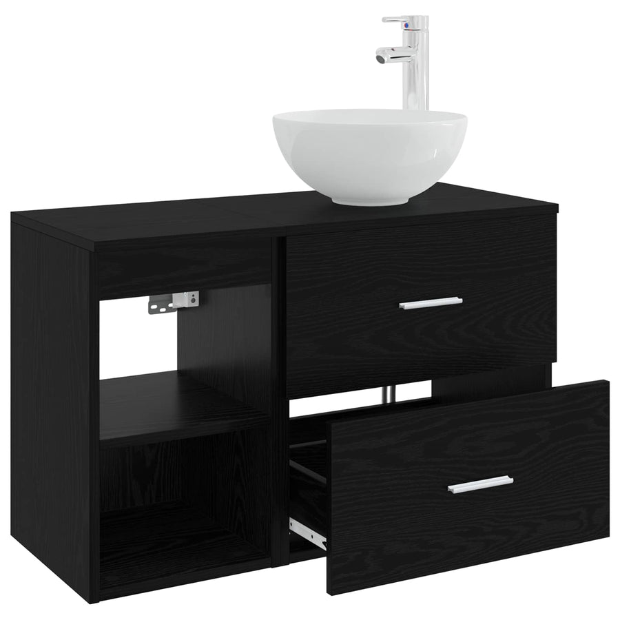 Badkamermeubelset 2 pcs Zwart eiken Bewerkt hout