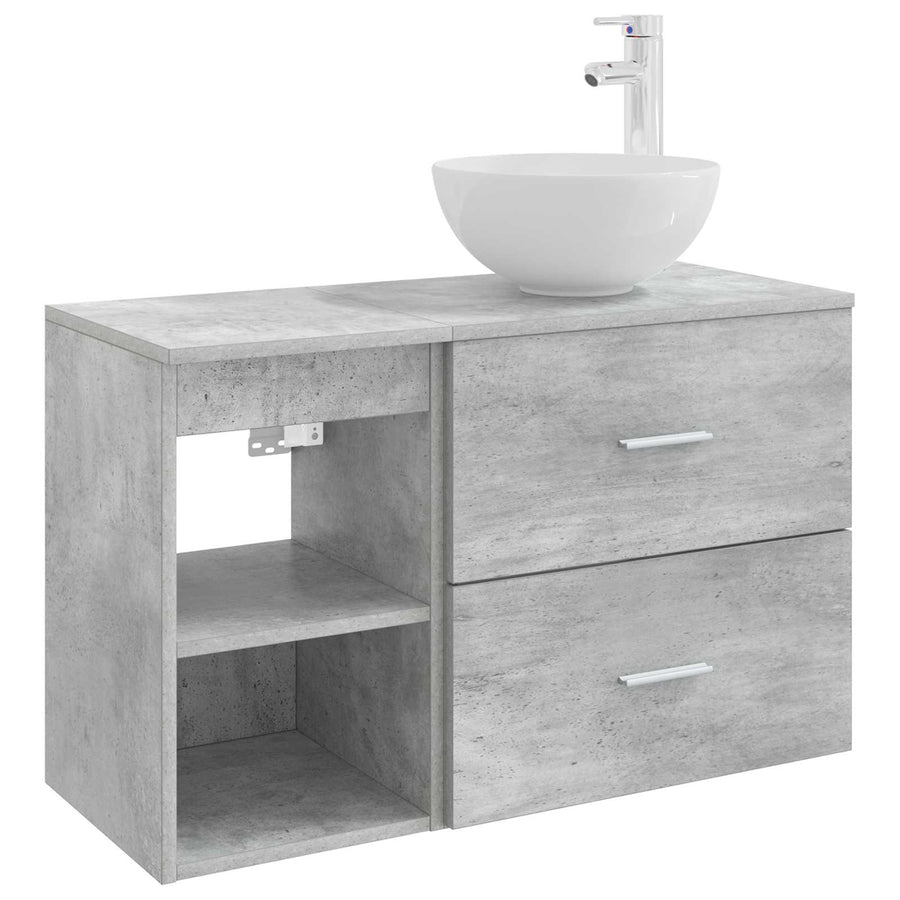 Badkamermeubelset 2 pcs Betongrijs Bewerkt hout