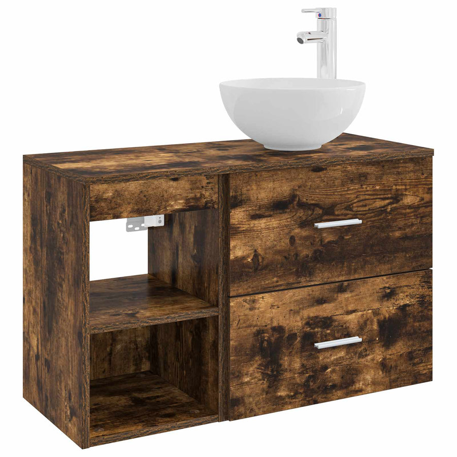 Badkamermeubelset 2 pcs Gerookt eiken Bewerkt hout