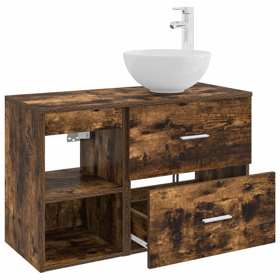 Badkamermeubelset 2 pcs Gerookt eiken Bewerkt hout